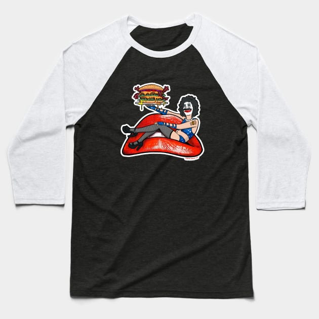Dr. Frankenburger Bobs Burgers Rocky Horror Parody Baseball T-Shirt by AtomicMadhouse